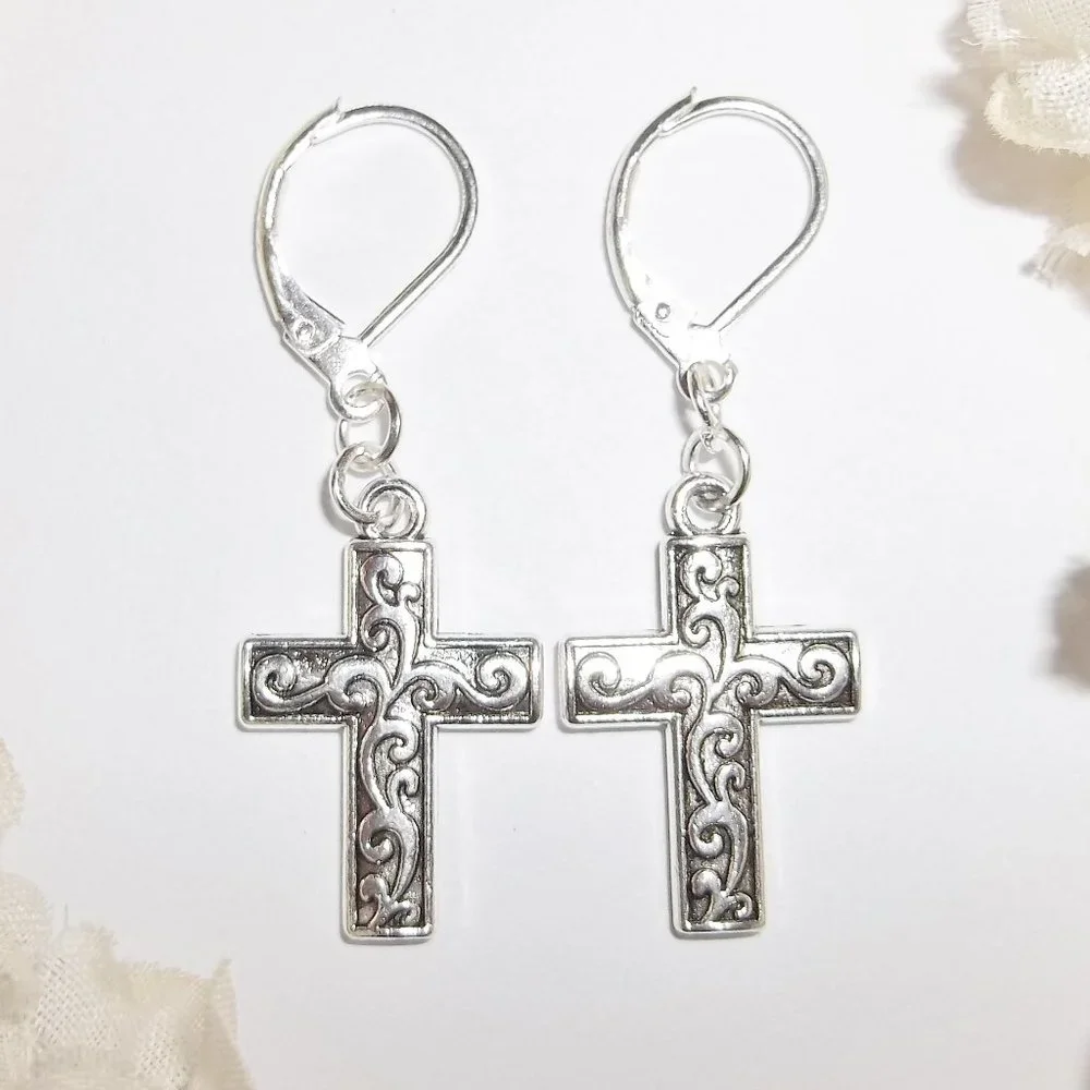 Earring, Cross Earring, Silver Cross Earring, Cross Jewelry, Cross, NWT 7270